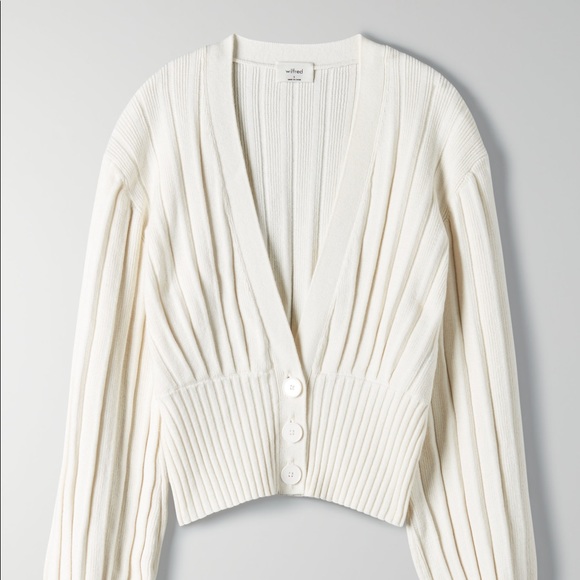 Aritzia Wilfred Plunge Front Thais Cardigan Oak White Wool Cotton XS - Picture 2 of 4